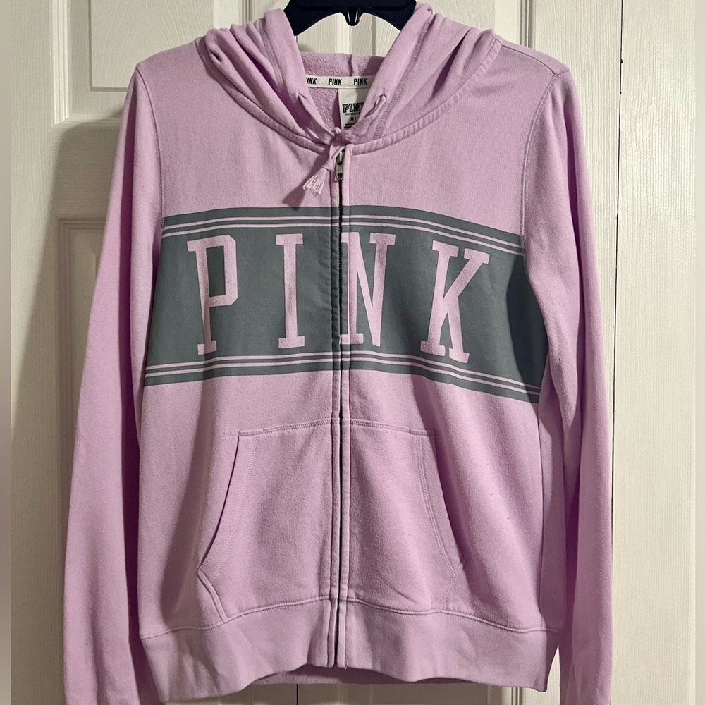 Victoria's Secret Women's Sweatshirt Hoodie Purple Full Zip Pockets